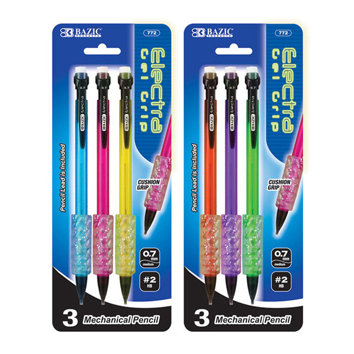 Electra 0.7 Mm Fashion Color Mechanical Pencil With Gel Grip (3/Pack)