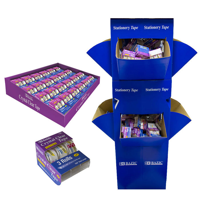 3/4" X 250" Crystal Clear Tape (3/Pack) w/ Floor Display