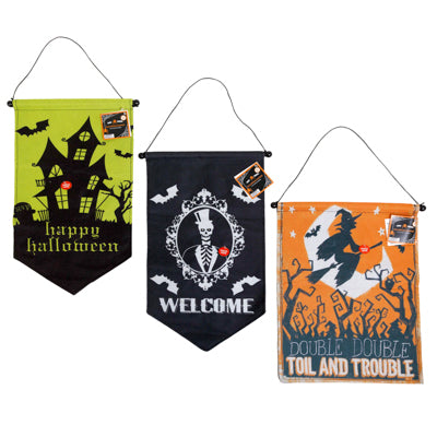 Banner Halloween Canvas W/led Lights 3ast 10.7 X 19.3in/hangtag