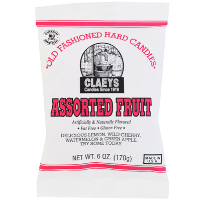 Claeys Old Fashioned Hard Candies Assorted Fruit 6 Oz Peg Bag