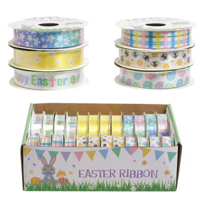 Easter Printed Ribbon 3yd X 5/8in 6ast/24pc Pdq
