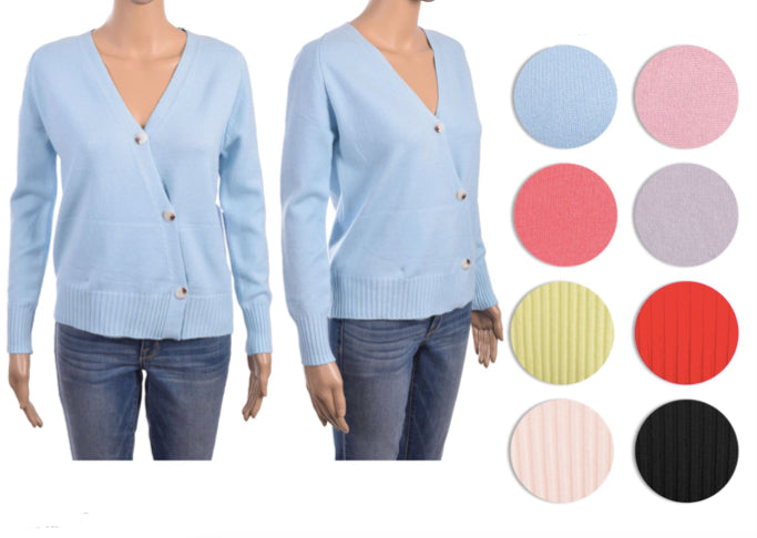 Women's V-Neck Cardigans w/ Buttons Closure - Assorted Colors