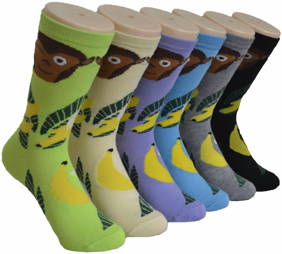 Women's Novelty Crew Socks - Monkey & Banana Print - Size 9-11