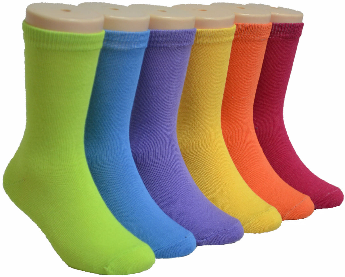 Boy's & Girl's Novelty Crew Socks - Solid Colors - 3-Pair Packs - Sizes 6-8