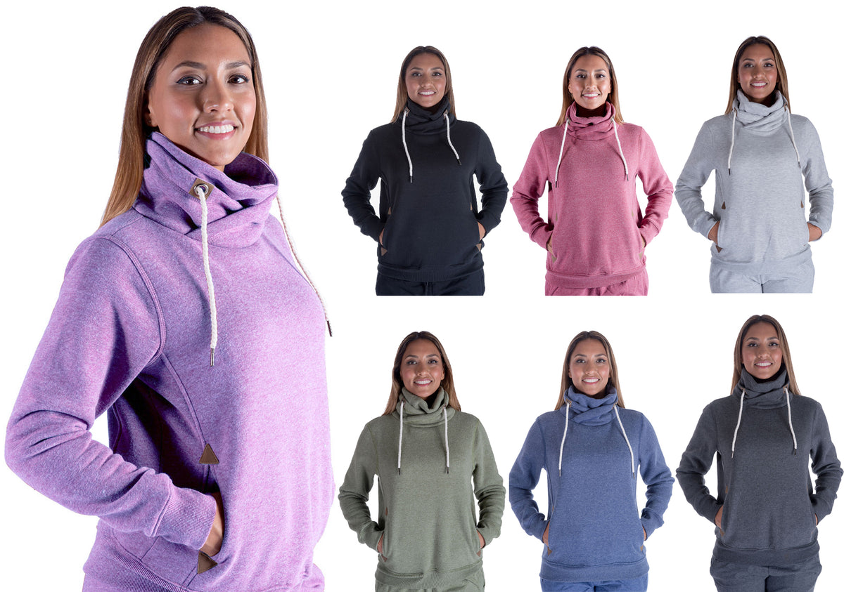 Women's Fleece Lined Pullover Hoodies w/ Cowel Neck - Choose Your Color(s)