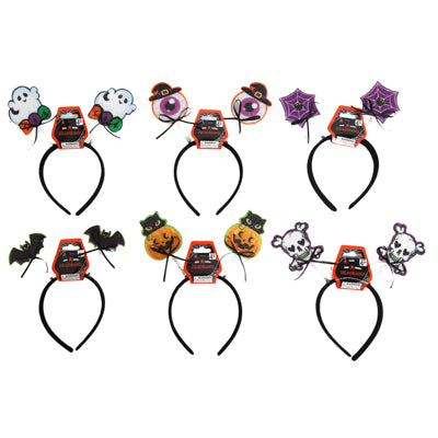 Headband Headbopper Halloween 6ast Icon W/bow & Glitter Hlwn Barbell