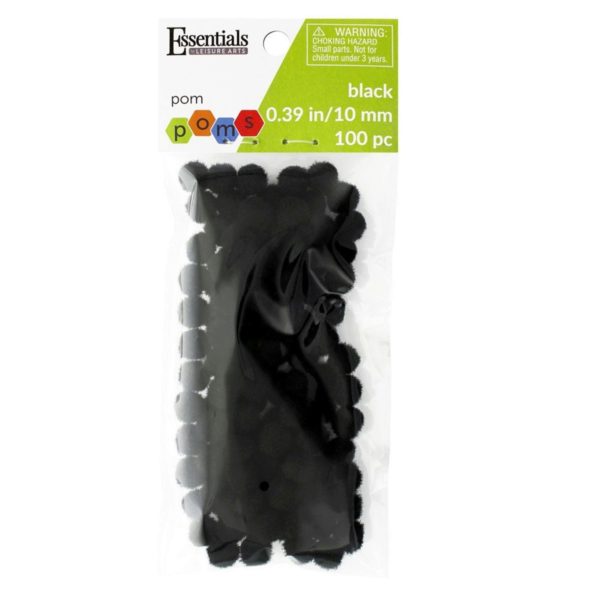 Essentials By Leisure 100 Count 10mm Black Craft Pom Poms