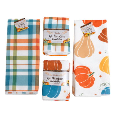 Kitchen Textiles Fall Microfiber 2ast/2pk Dishcloth/1 Towel Wrapcard/ht/jhook