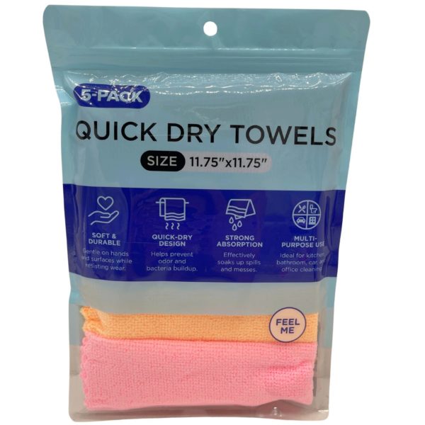 11.75" x 11.75" 5-Pack Reinforced Weave Texture Strong Absorption Quick Dry Towels