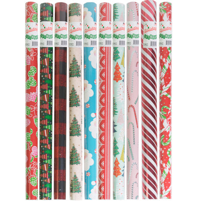 Gift Wrap Christmas 100 Sq Ft1.5in Core Asst Designs Pp $6.99 30 Inch Width