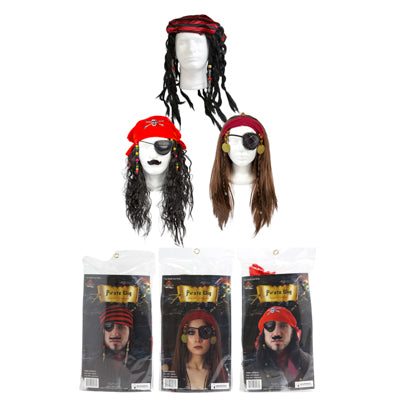 Pirate Wig 3ast Hair/bandana/braids 19.5inl Hair Piratepb/illus Insert Card
