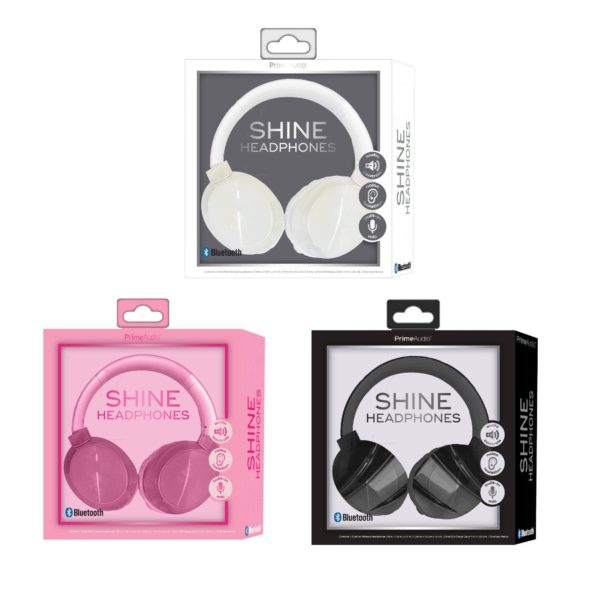 Prime Audio Shine Bluetooth Headphones Assorted Black White and Pink