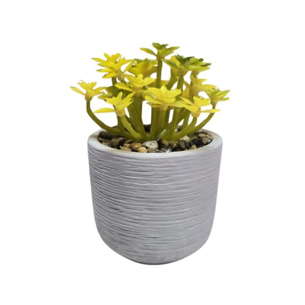 Yellow Faux Succulent in Gray Pot Decorative Planter