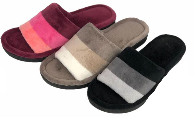 Women's Slide Slippers w/ Two Tone Stripes
