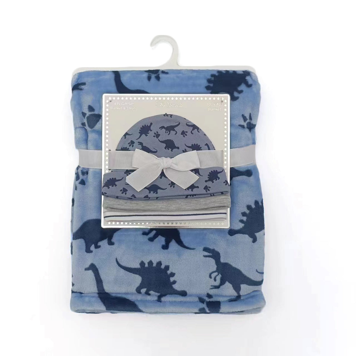 30 x 40 Printed Baby Flannel Blanket & Newborn Hat Sets - Dinosaur Print