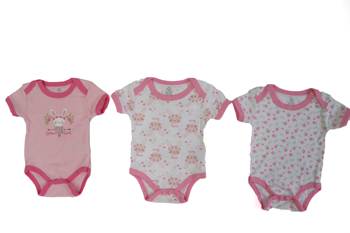 Printed Baby Rompers - 3-Packs - Bunny & Floral Print