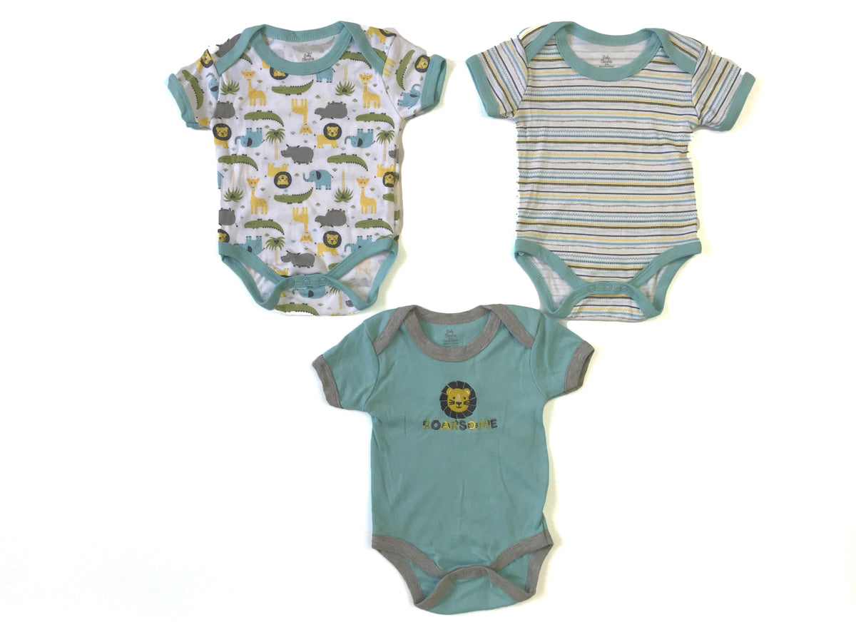 Printed Baby Rompers - 3-Packs - Jungle Animals & Stripes