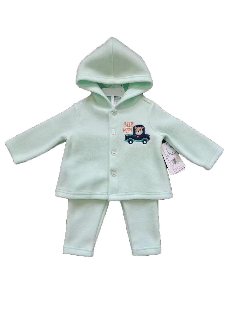 2-Piece Hooded Fleece Shirt & Pants w/ Applique Design Print & Sherpa Trim - 0-9M - Embroidered Lion