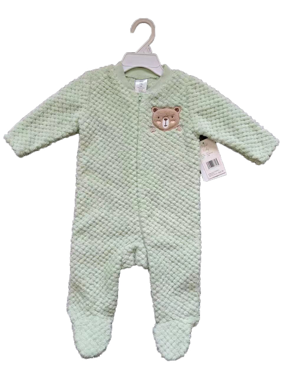 260 GSM Textured Coral Fleece Baby's Onesies w/ Embroidered Applique - 0-9M - Bear Patch