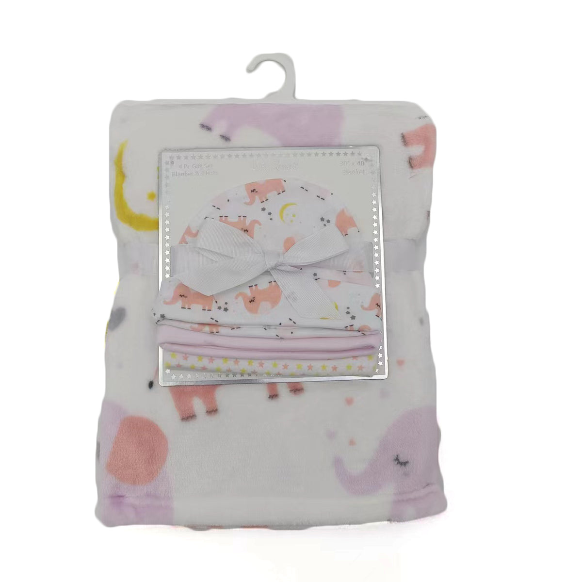31 x 40 Printed Baby Flannel Blanket & Newborn Hat Sets - Elephant Print