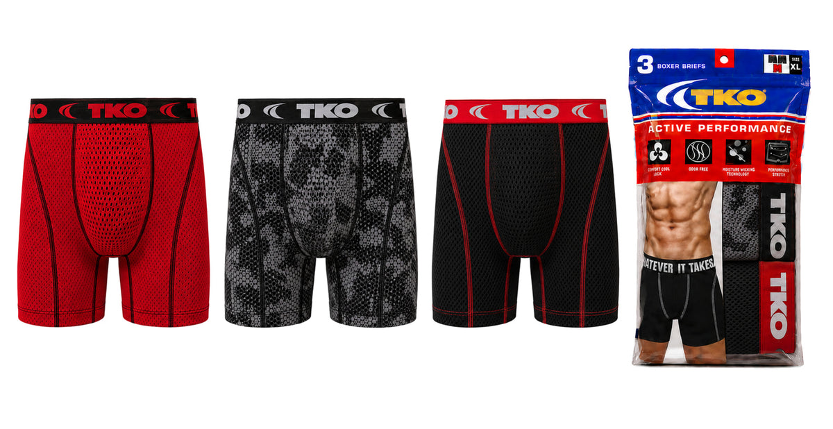 Men's TKO Performance Boxer Briefs - All Mesh w/ Contrast Trim - Sizes Medium-2XL - 3-Pack