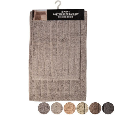 Bathroom Rug Set 2pc Square Stripe Design 4 Colors Non-slip Spray