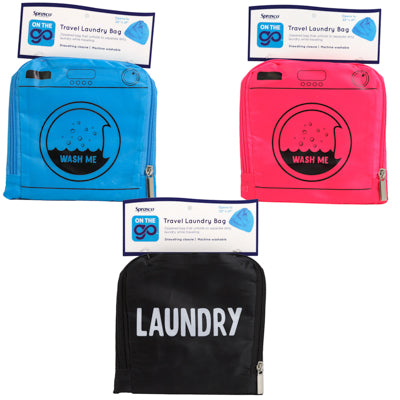 Travel Laundry Bag 3assorted 22x21 Drawstring Blue/black/pink Carded Peggable
