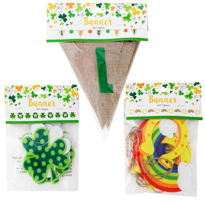 Banner St Patricks Day 3ast Felt/burlap Flag 4ft/5ft/6ft Pbh