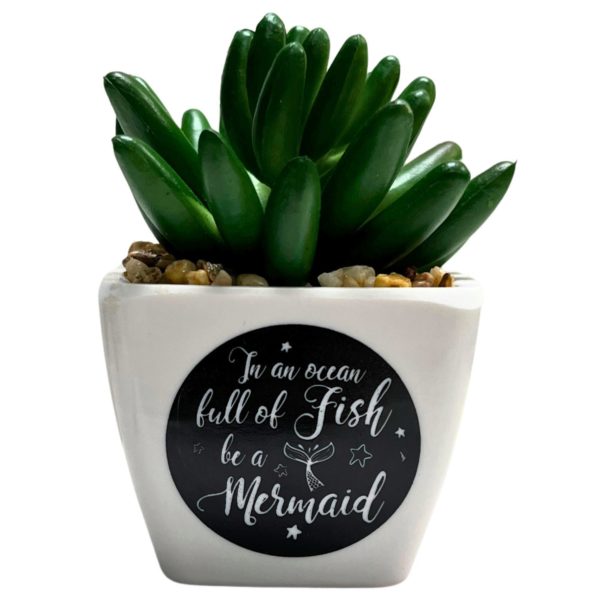 Sentinmental Succulents Faux Countertop Pot with Mermaid Design
