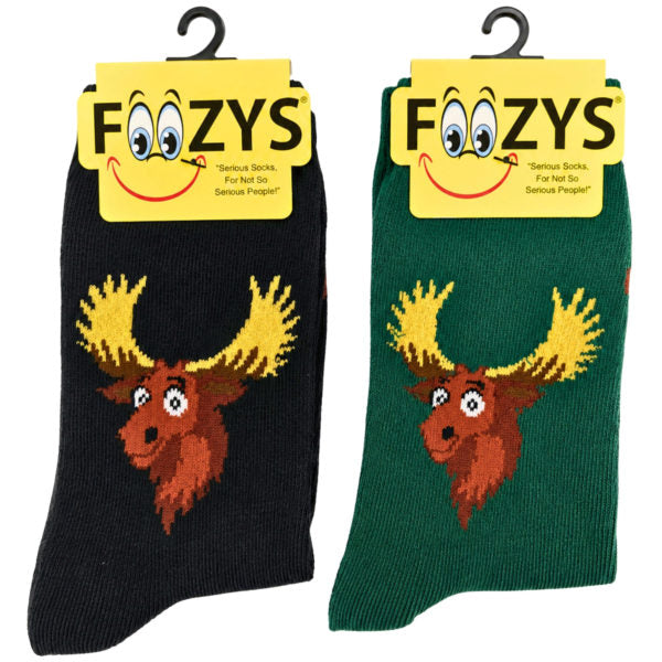 FOOZYS Crew Socks Assorted Black & Green with Vermont Moose Design Size 9-11