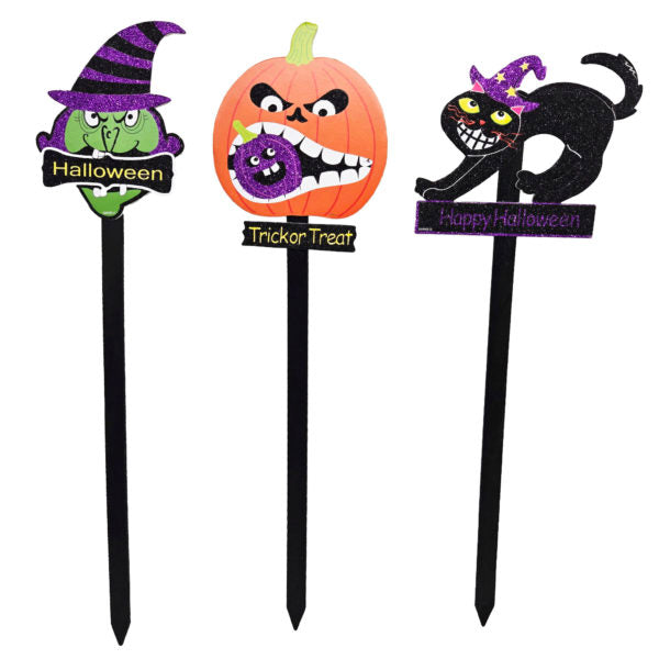 Thick Glitter Foam Core Board Halloween Garden Glitter Stakes Set of 6 Assorted Styles