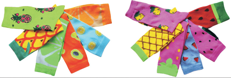 Women's Casual Crew Socks - Fruit Prints - Size 9-11 - 6-Pair Packs