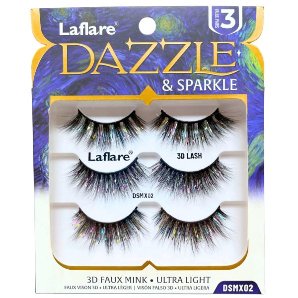 LaFlare Dazzle & Sparkle 3D Black with Tinsel 3 Pack Lashes