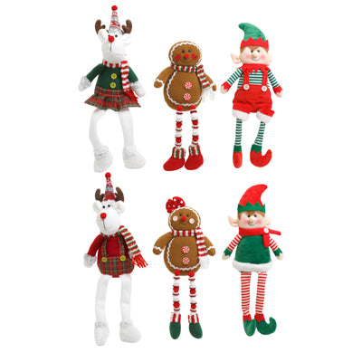 Shelf Sitter Christmas Figures W/dangle Legs 6ast Ginger/deer/elves 13-17in Ea/ht