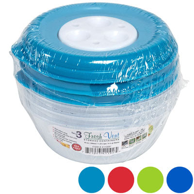 Food Storage Set Of 3, 10 Oz 295 Ml Round Fresh Vent 4 Color Lids In Pdq #5311x3n - Random Colors To The Case