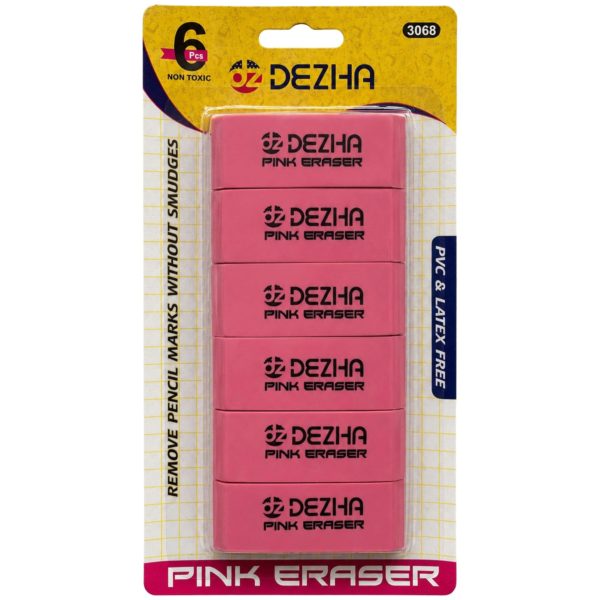 Pink Bevel Erasers 6 Pack