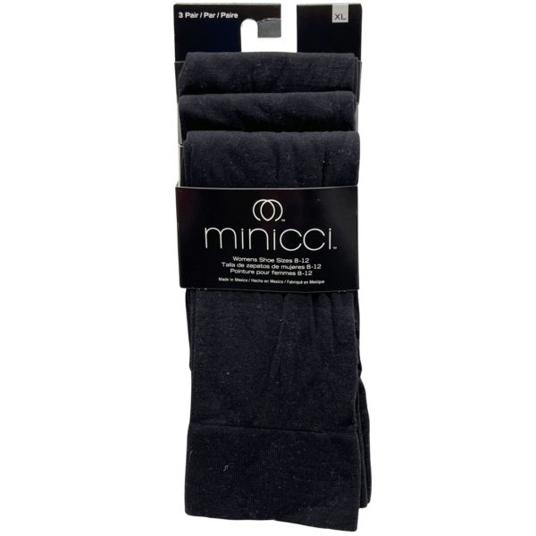 Minicci 3 Pack Knee High Socks Solid Black Foot Size 8-12 XL