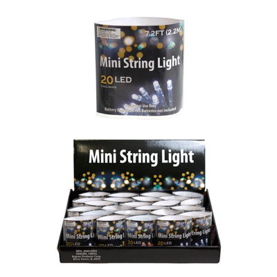 String Light Mini Led 20ct 3ast In 24pc Pdq/9 Ea Warm Or Cool White/6pcs Multicolor/pillow Box Battery Not Incl