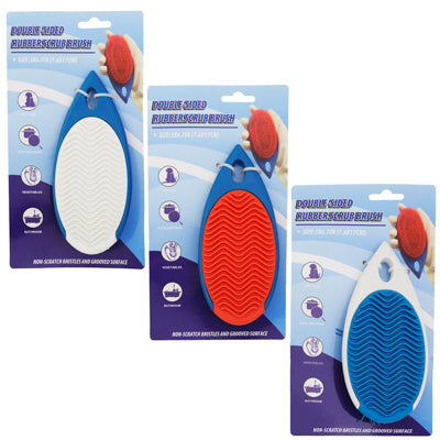 Rubber Scrub Brush 2-sided Multipurpose Non-scratch Bristles/grooved 3x6.7in 3ast Colors Tcd