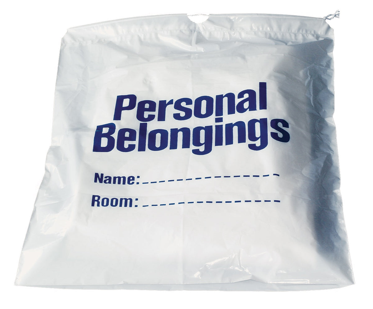 Belongings Bag w/ Drawstring (White w/ Blue Imprint) 17" x 20"