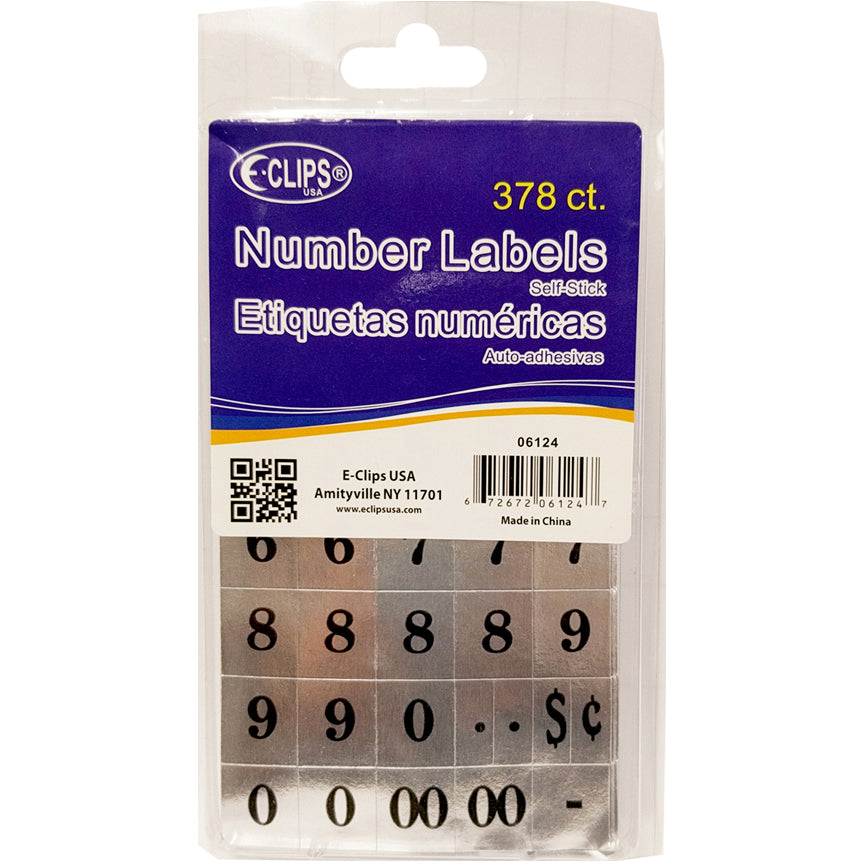 378-Ct. Printed Numbers Labels - Silver