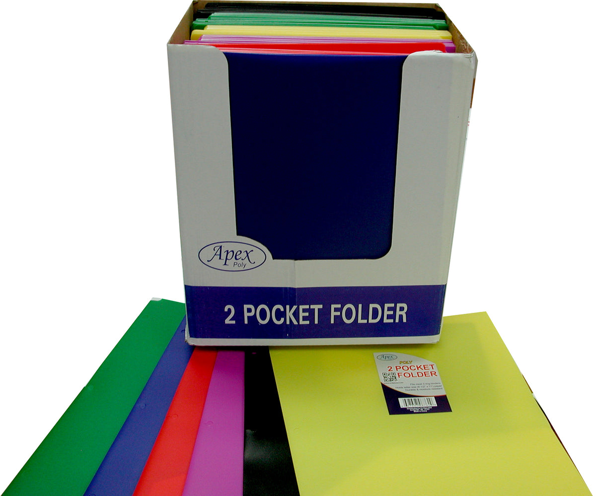 Premium 2-Pocket Poly Folders w/ Display - Assorted Colors