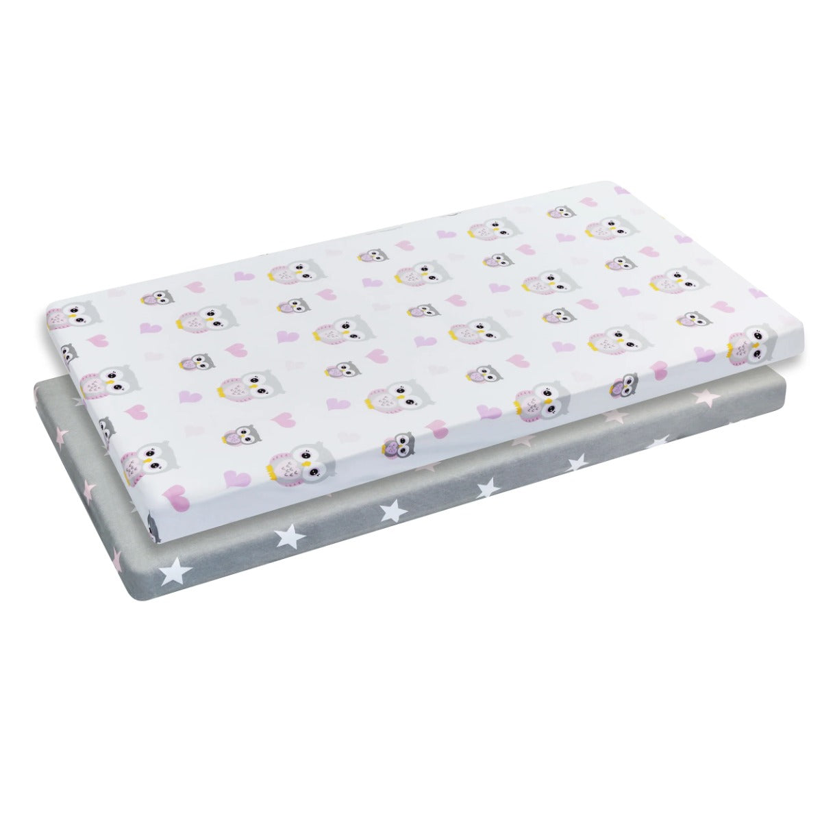 Cotton Jersey Knit Cradle Sheet Sets - Owls & Star Print - 2-Pack