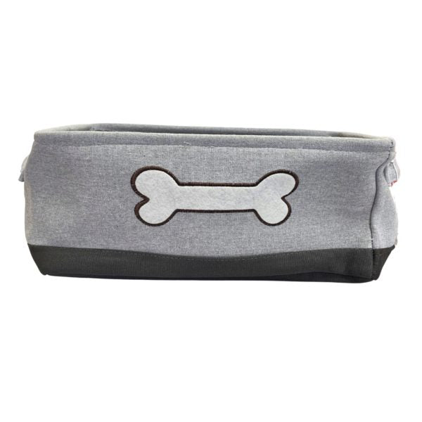 Winifred and Lily 16"x12" Grey and Black Two Tone Rectangular Pet Storage Bin with White Bone Embroidery