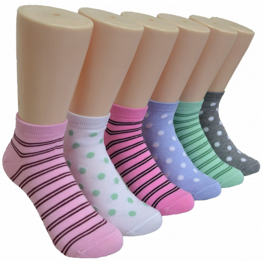 Women's Low Cut Novelty Socks - Pastel Polka Dots & Stripes - Size 9-11