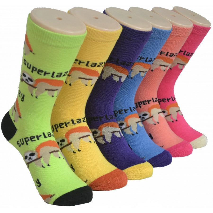 Women's Novelty Crew Socks - Sloth Leaf Print - Size 9-11