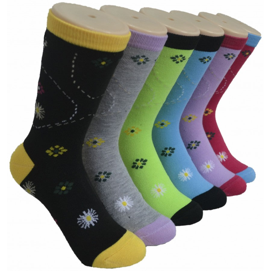 Women's Novelty Crew Socks -Spring Floral Print - Size 9-11