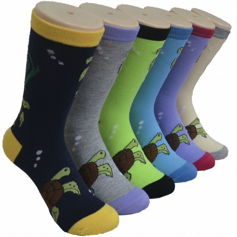 Women's Novelty Crew Socks -Sea Turtle Print - Size 9-11