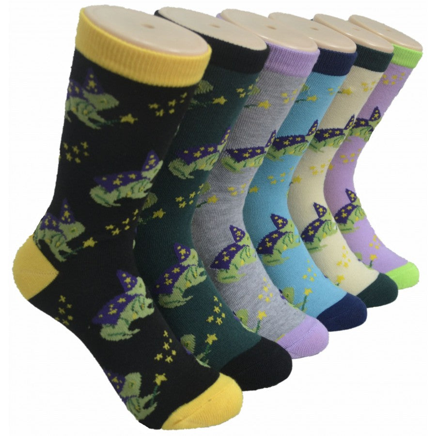 Women's Novelty Crew Socks -Magic Frog Print - Size 9-11