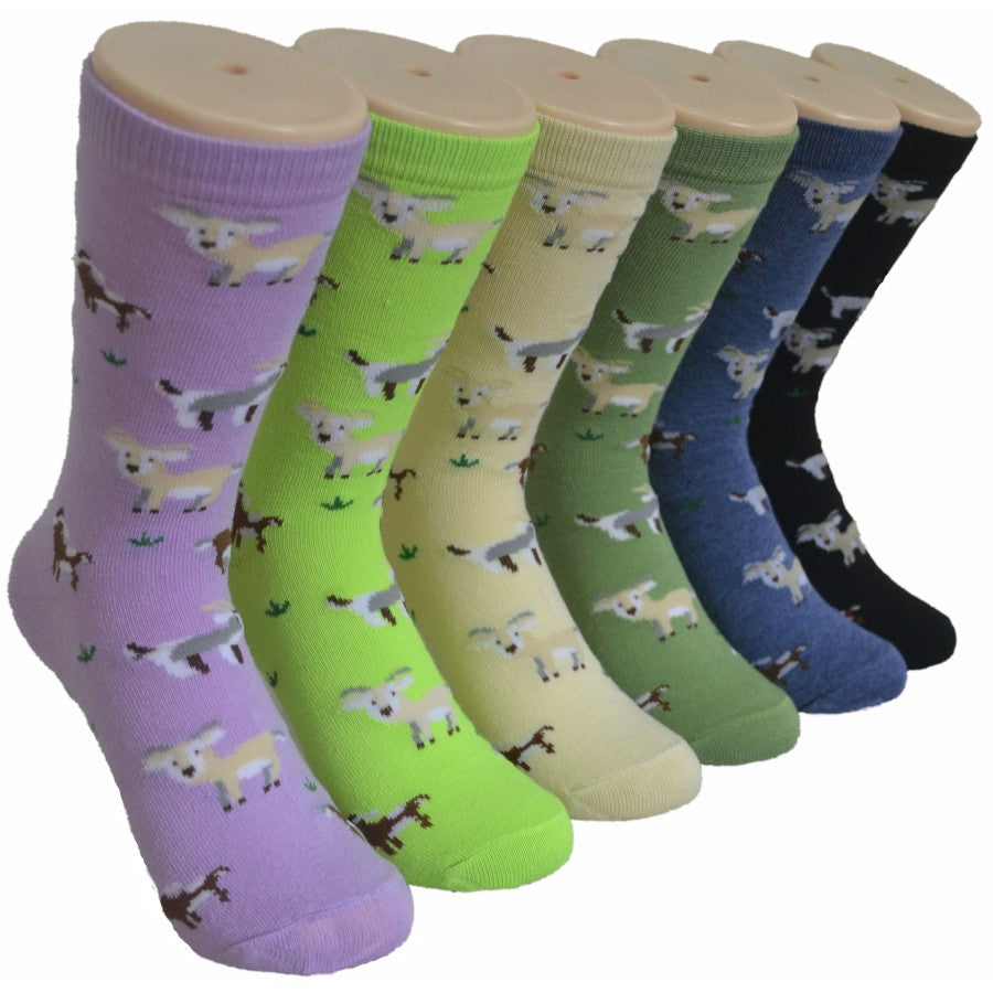 Women's Novelty Crew Socks - Goat Print - Size 9-11